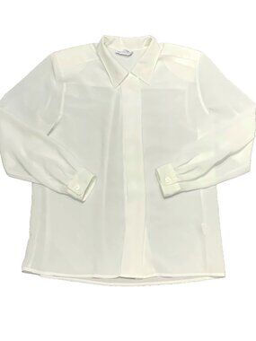 Vintage 80s Principles White Blouse Sz 14 Embroidered Collar Button Down Shirt